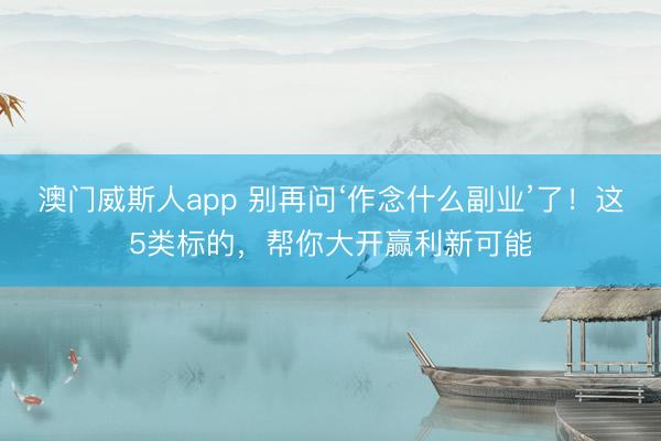 澳门威斯人app 别再问‘作念什么副业’了！这5类标的，帮你大开赢利新可能