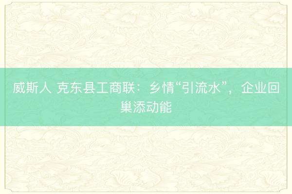 威斯人 克东县工商联：乡情“引流水”，企业回巢添动能