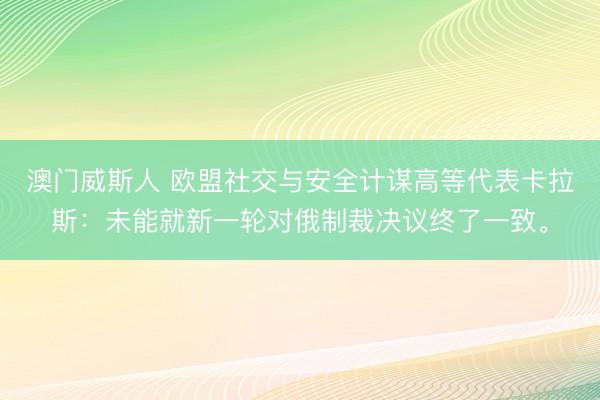 澳门威斯人 欧盟社交与安全计谋高等代表卡拉斯:未能就新一轮对俄制裁决议终了一致。