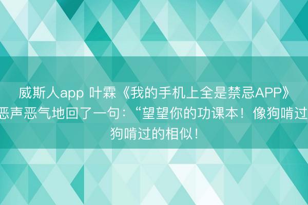 威斯人app 叶霖《我的手机上全是禁忌APP》虞雯雯恶声恶气地回了一句:“望望你的功课本!像狗啃过的相似!