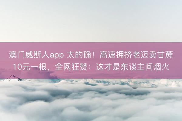 澳门威斯人app 太的确！高速拥挤老迈卖甘蔗10元一根，全网狂赞：这才是东谈主间烟火
