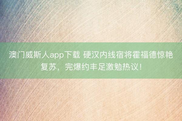 澳门威斯人app下载 硬汉内线宿将霍福德惊艳复苏，完爆约丰足激勉热议！
