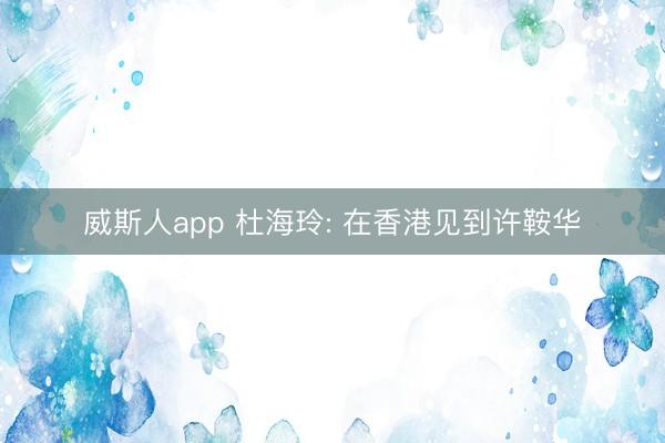 威斯人app 杜海玲: 在香港见到许鞍华